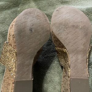 Reba Gold Sparkle Wedge Sandals